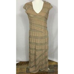 Nurture Womens Dress Large Beige Asymmetrical Lace Boho Lagenlook Maxi